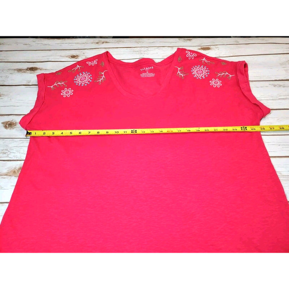 Talbots 2X Womens Plus Size T-shirt Top EMBROIDERED Pink Short Sleeve Cotton - Picture 6 of 9
